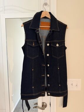 Claudie Dark Indigo Denim Vest - Sleeveless Trucker Jacket